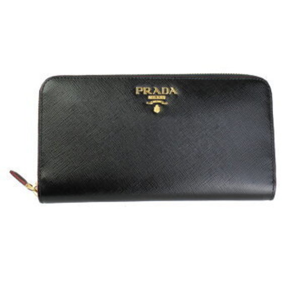 Prada Zip Long Wallet Leather Black VITELLO Nero Black LACCA - Picture 1 of 4
